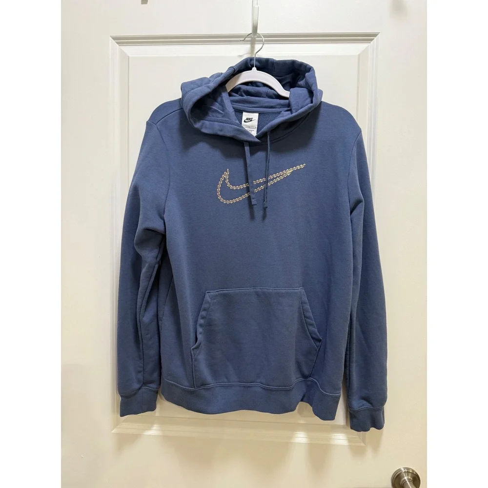 Nike Mens Slate Blue Embroidered Multi Swoosh Pullover Hoodie Size Large